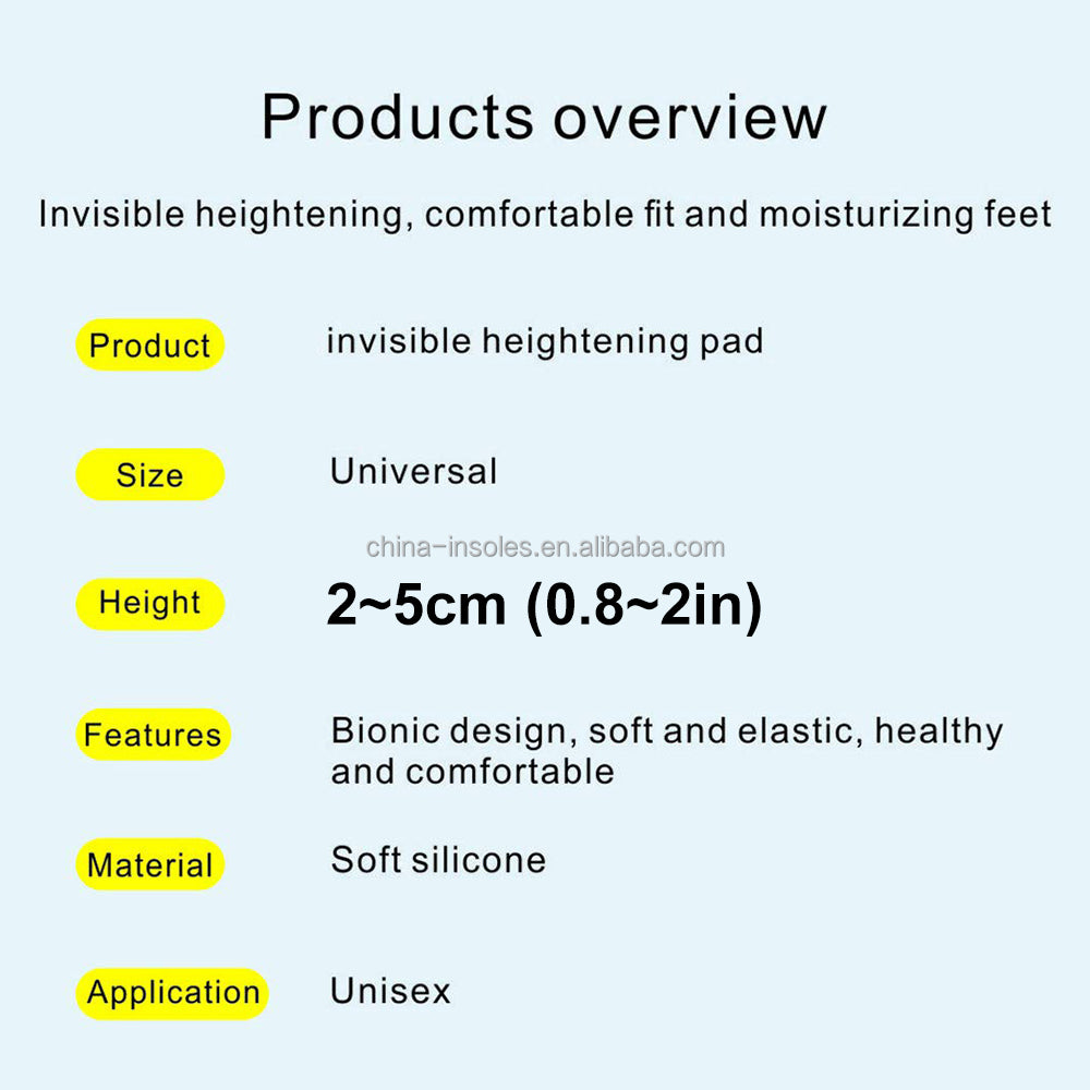 2-Pair 2–5CM Height Increase Silicone Heel Cushion Insoles for Men & Women