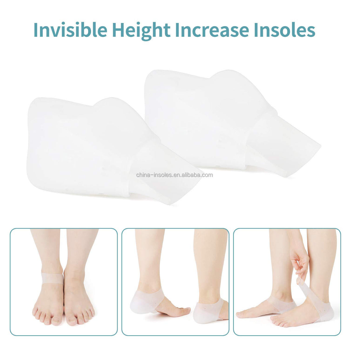2-Pair 2–5CM Height Increase Silicone Heel Cushion Insoles for Men & Women